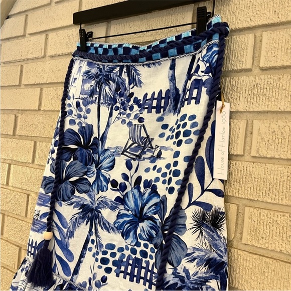 X REVOLVE House of Harlow 1960 Linen Maxi Skirt Blue Floral Size Small NWT - Picture 3 of 15